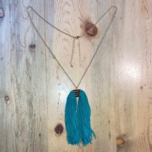 Tassel Necklace 34” Green and Gold Tone